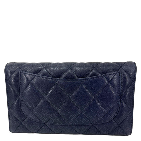 CHANEL Reissue Long Flap Quilted Caviar Leather Wallet Navy Blue