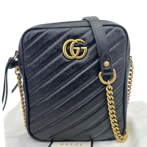 GUCCI GG Marmont Mini Diagonal Matelasse Calfskin Crossbody Bag Black 550155