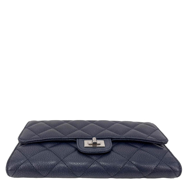 CHANEL Reissue Long Flap Quilted Caviar Leather Wallet Navy Blue