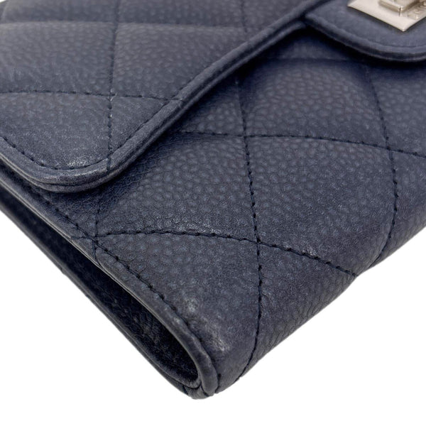 CHANEL Reissue Long Flap Quilted Caviar Leather Wallet Navy Blue