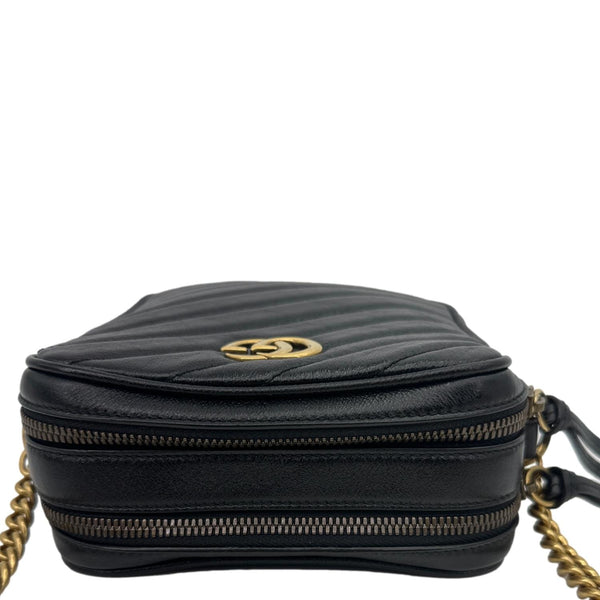 GUCCI GG Marmont Mini Diagonal Matelasse Calfskin Crossbody Bag Black 550155