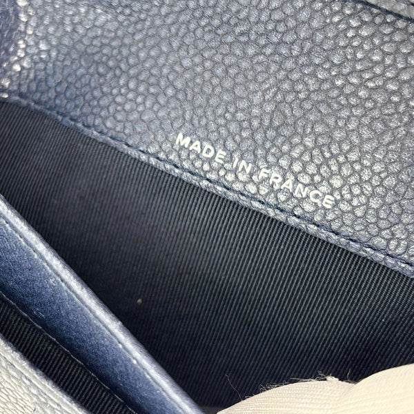 CHANEL Reissue Long Flap Quilted Caviar Leather Wallet Navy Blue