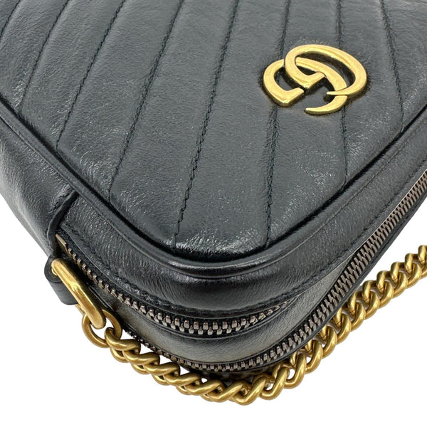 GUCCI GG Marmont Mini Diagonal Matelasse Calfskin Crossbody Bag Black 550155