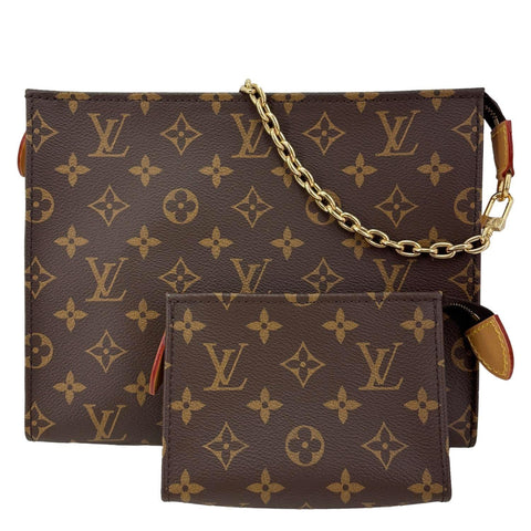 LOUIS VUITTON Toiletry Pouch On Chain Monogram Canvas Clutch Brown