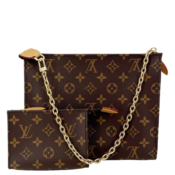LOUIS VUITTON Toiletry Pouch On Chain Monogram Canvas Clutch Brown