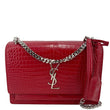 YVES SAINT LAURENT Sunset Monogram Crocodile Embossed Leather Crossbody Bag Red