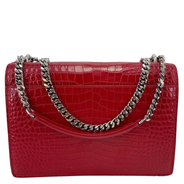 YVES SAINT LAURENT Sunset Monogram Crocodile Embossed Leather Crossbody Bag Red