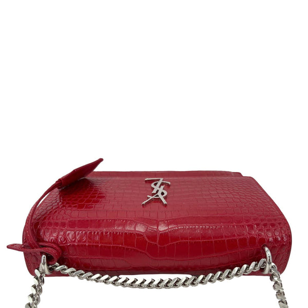 YVES SAINT LAURENT Sunset Monogram Crocodile Embossed Leather Crossbody Bag Red