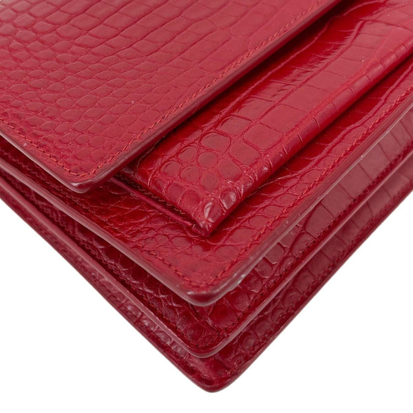 YVES SAINT LAURENT Sunset Monogram Crocodile Embossed Leather Crossbody Bag Red
