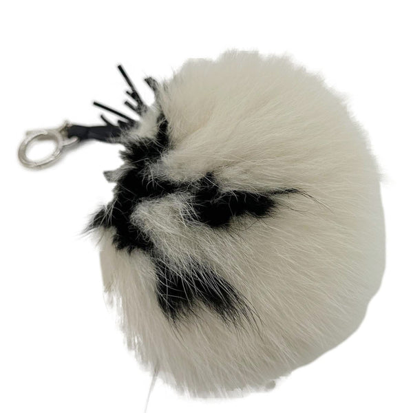 FENDI Karlito Pompom Leather Fox Fur Bag Charm White