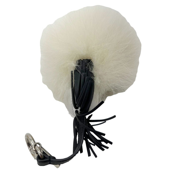 FENDI Karlito Pompom Leather Fox Fur Bag Charm White