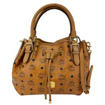 MCM Visetos Canvas Drawstring Shopper Tote Bag Cognac