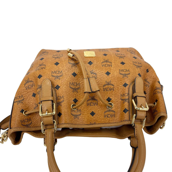 MCM Visetos Canvas Drawstring Shopper Tote Bag Cognac