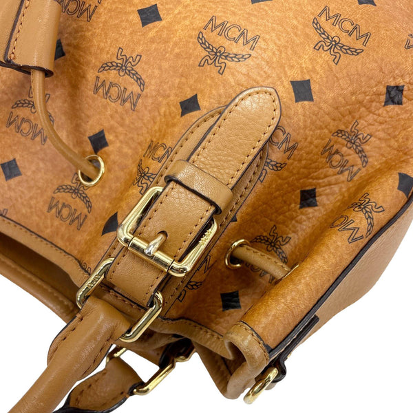 MCM Visetos Canvas Drawstring Shopper Tote Bag Cognac
