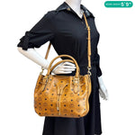 MCM Visetos Canvas Drawstring Shopper Tote Bag Cognac