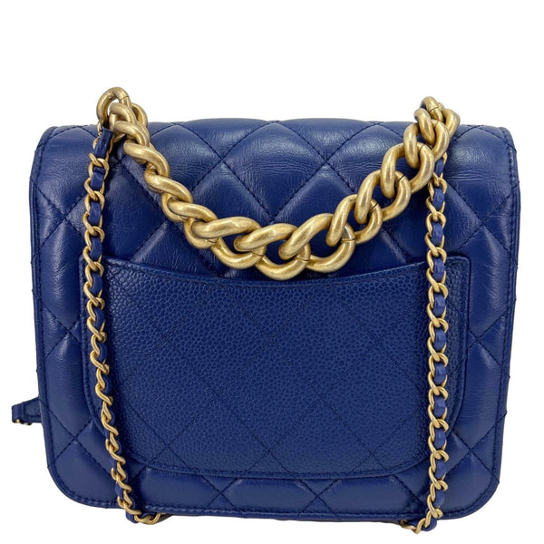 CHANEL Handle Flap Mini Quilted Caviar Calfskin Leather Chain Shoulder Bag Blue