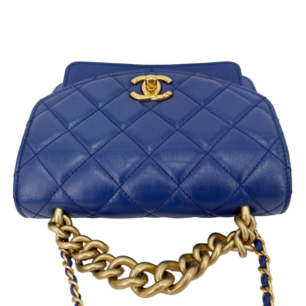 CHANEL Handle Flap Mini Quilted Caviar Calfskin Leather Chain Shoulder Bag Blue