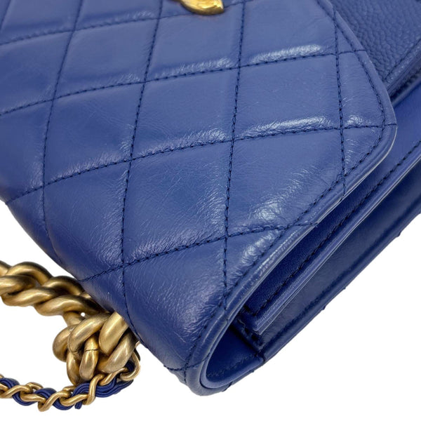 CHANEL Handle Flap Mini Quilted Caviar Calfskin Leather Chain Shoulder Bag Blue