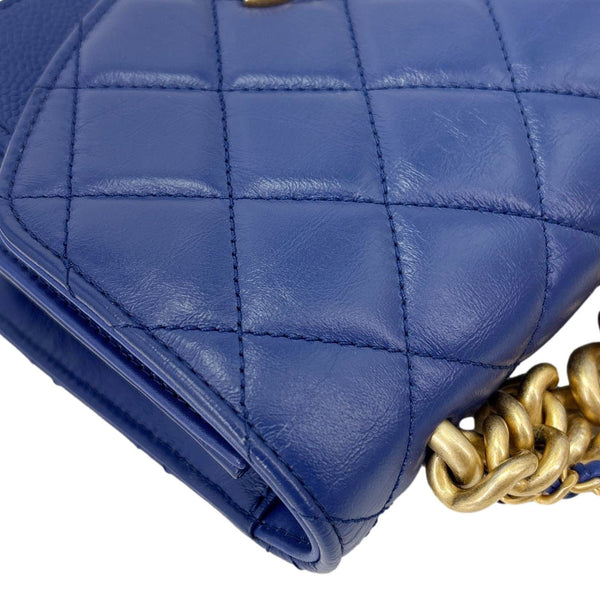 CHANEL Handle Flap Mini Quilted Caviar Calfskin Leather Chain Shoulder Bag Blue