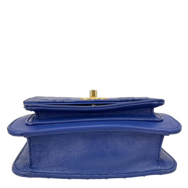 CHANEL Handle Flap Mini Quilted Caviar Calfskin Leather Chain Shoulder Bag Blue