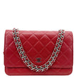 Chanel Classic Flap  Red Quilted Leather Wallet On Chain - Front