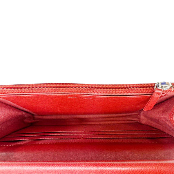 CHANEL Classic Flap Quilted Leather Wallet On Chain Red