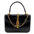 GUCCI Sylvie 1969 Mini Patent Leather Top Handle Shoulder Bag Black 589479