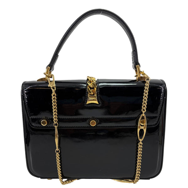 GUCCI Sylvie 1969 Mini Patent Leather Top Handle Shoulder Bag Black 589479