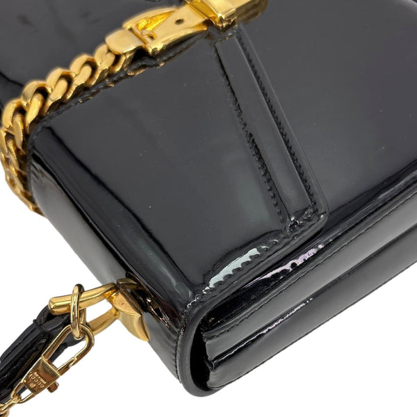 GUCCI Sylvie 1969 Mini Patent Leather Top Handle Shoulder Bag Black 589479
