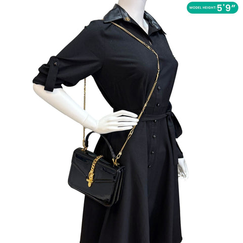 GUCCI Sylvie 1969 Mini Patent Leather Top Handle Shoulder Bag Black 589479