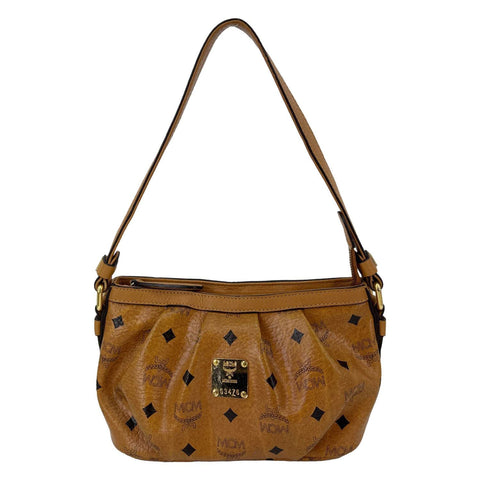 MCM Monogram Visetos Canvas Baguette Bag Cognac