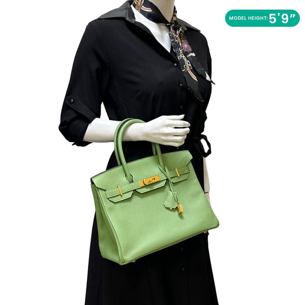 HERMES Birkin 30 Epsom Leather Tote Bag Green