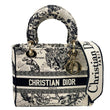 CHRISTIAN DIOR Lady D-Lite Medium Embroidered Zodiac Toile De Jouy Shoulder Bag White