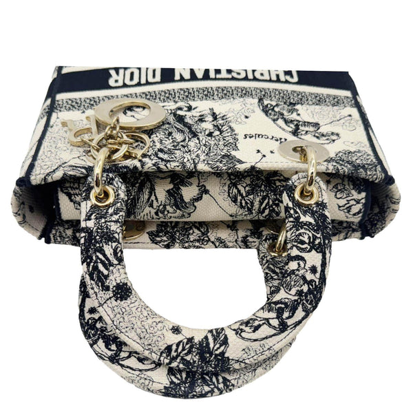 CHRISTIAN DIOR Lady D-Lite Medium Embroidered Zodiac Toile De Jouy Shoulder Bag White