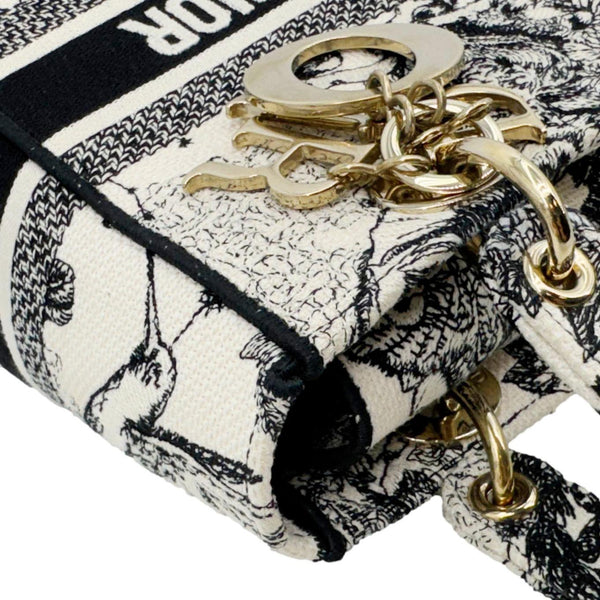 CHRISTIAN DIOR Lady D-Lite Medium Embroidered Zodiac Toile De Jouy Shoulder Bag White