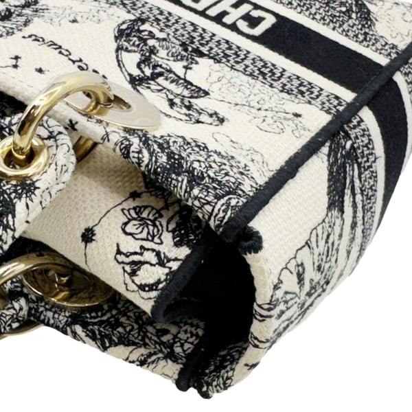 CHRISTIAN DIOR Lady D-Lite Medium Embroidered Zodiac Toile De Jouy Shoulder Bag White