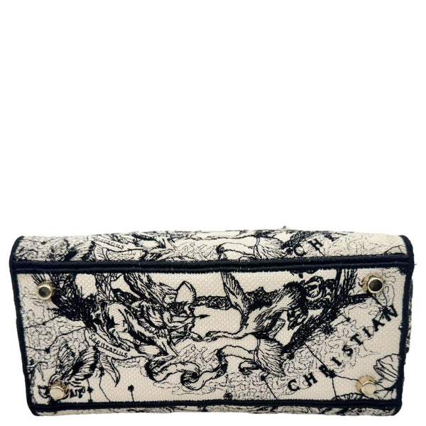 CHRISTIAN DIOR Lady D-Lite Medium Embroidered Zodiac Toile De Jouy Shoulder Bag White