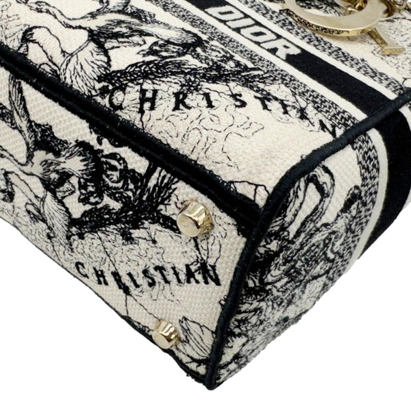 CHRISTIAN DIOR Lady D-Lite Medium Embroidered Zodiac Toile De Jouy Shoulder Bag White