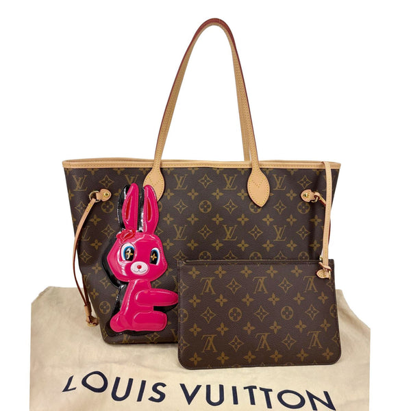 LOUIS VUITTON x Sun Yitian Neverfull MM Rabbit Monogram Canvas Tote Bag Brown