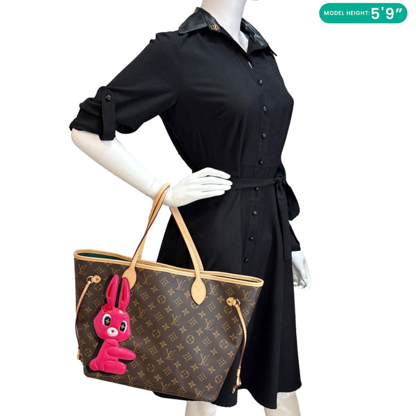 LOUIS VUITTON x Sun Yitian Neverfull MM Rabbit Monogram Canvas Tote Bag Brown