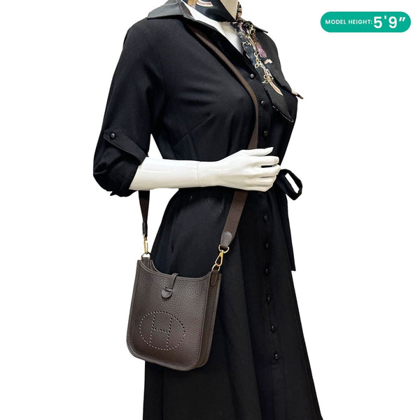 HERMES Evelyne TPM 16 Amazone Clemence Leather Crossbody Bag Dark Brown