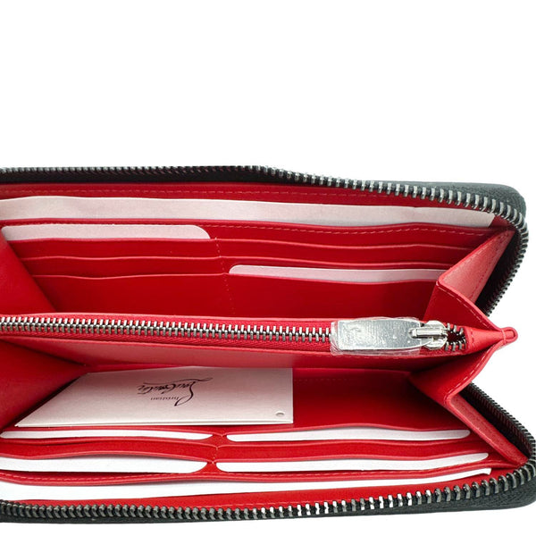 CHRISTIAN LOUBOUTIN Panettone Spiked Calf Leather Zip Around Wallet Black