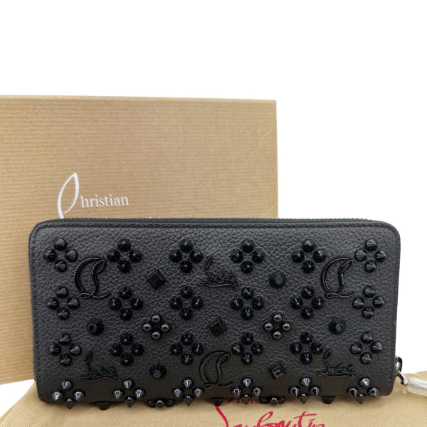 CHRISTIAN LOUBOUTIN Panettone Spiked Calf Leather Zip Around Wallet Black