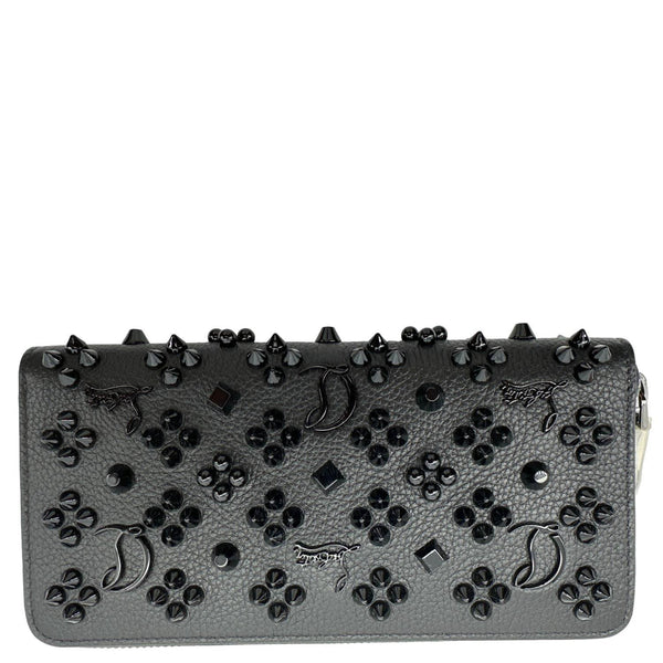 CHRISTIAN LOUBOUTIN Panettone Spiked Calf Leather Zip Around Wallet Black