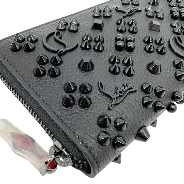 CHRISTIAN LOUBOUTIN Panettone Spiked Calf Leather Zip Around Wallet Black