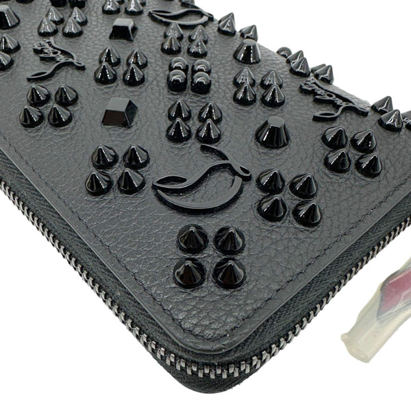 CHRISTIAN LOUBOUTIN Panettone Spiked Calf Leather Zip Around Wallet Black