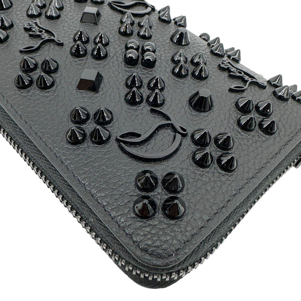CHRISTIAN LOUBOUTIN Panettone Spiked Calf Leather Zip Around Wallet Black