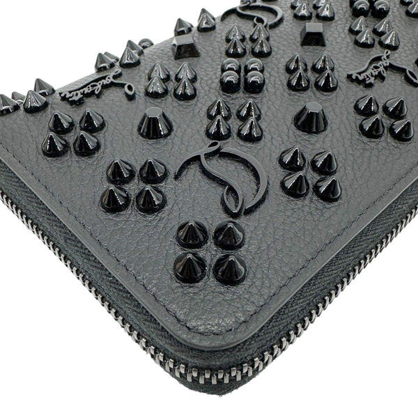 CHRISTIAN LOUBOUTIN Panettone Spiked Calf Leather Zip Around Wallet Black
