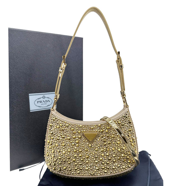 PRADA Cleo Cristal Embellished Satin Shoulder Bag Gold