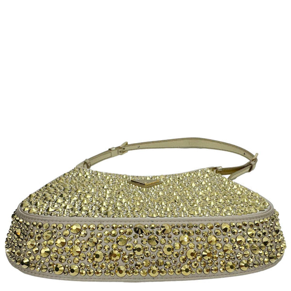 PRADA Cleo Cristal Embellished Satin Shoulder Bag Gold